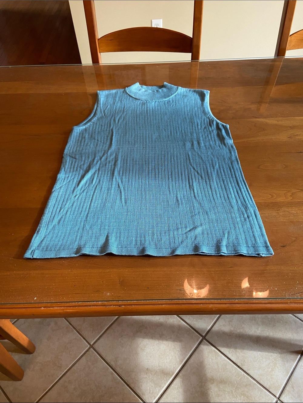 Sleeveless Ribbed Silk Knit Tank Top - Pretty Light Blue. S